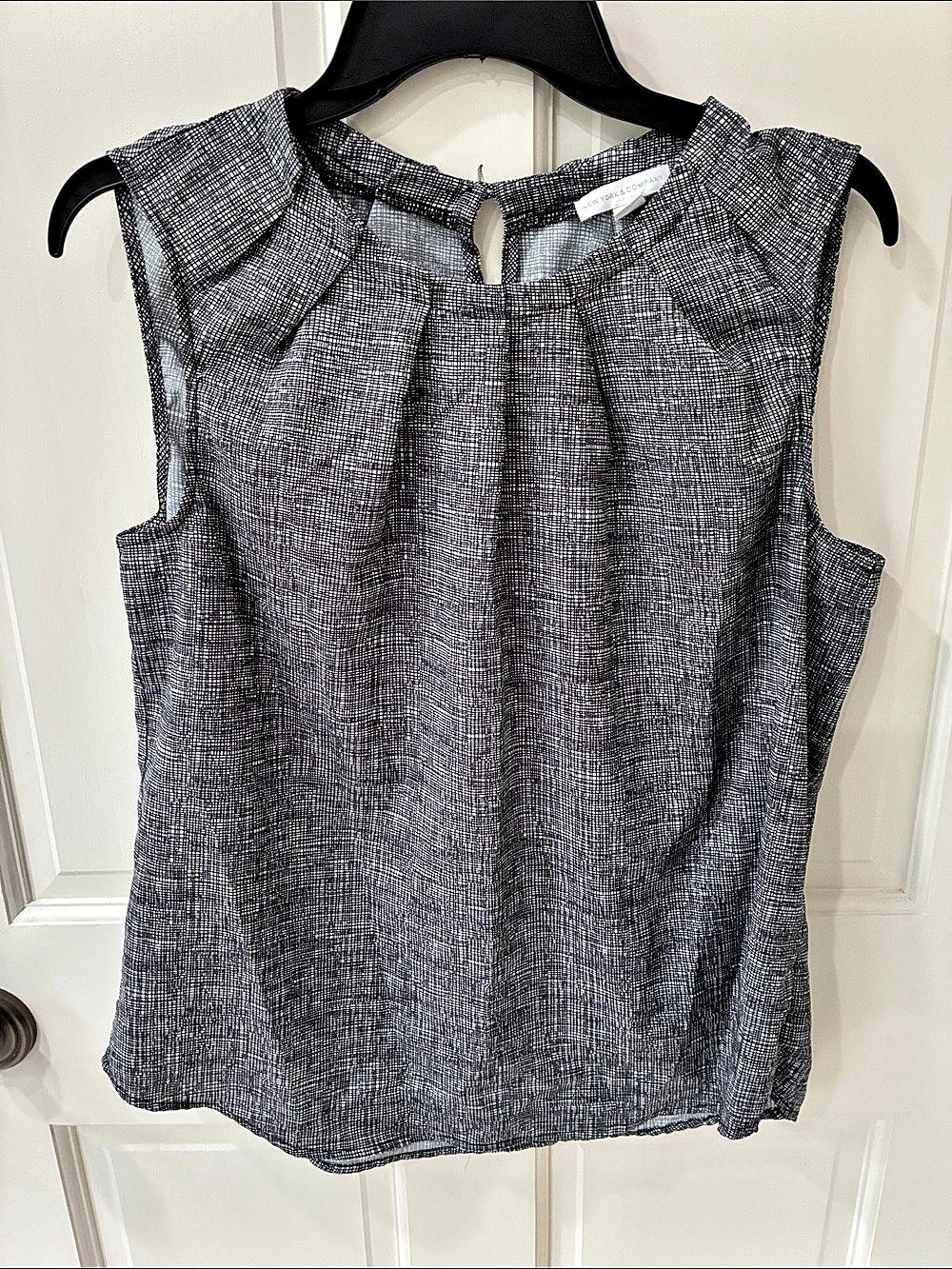 New York & Company Checkered Pleated Blouse in Black & White Like New